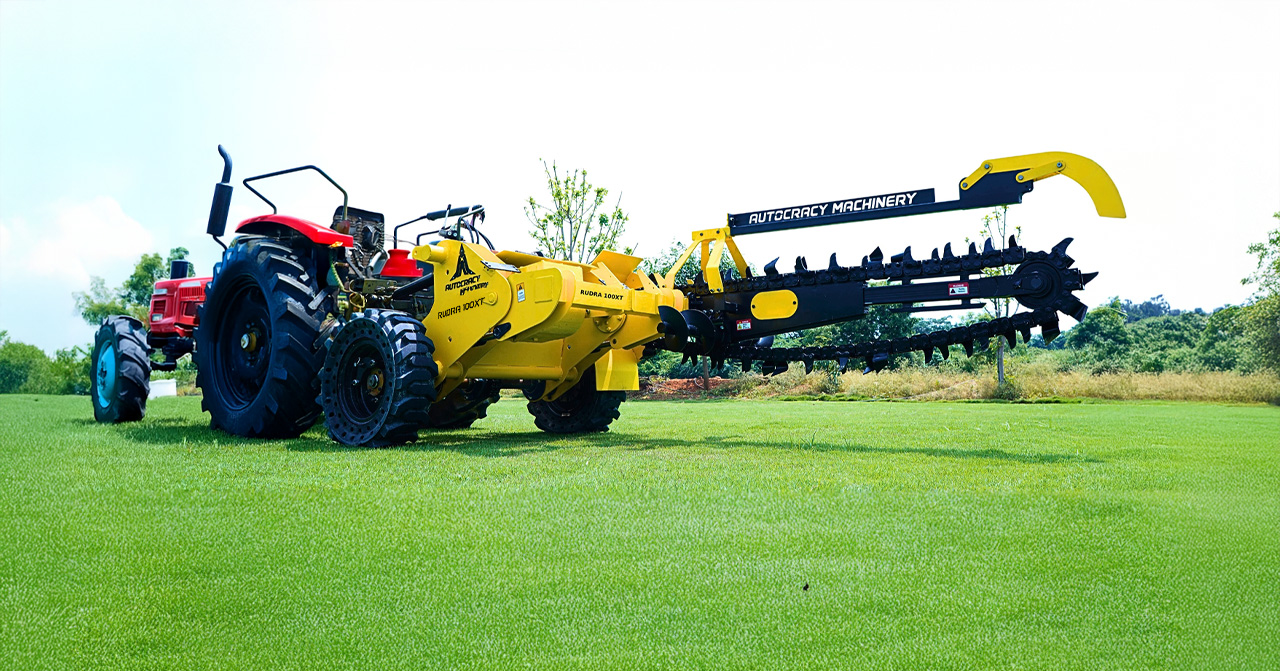 Trenching machine used for precise trench excavation in telecom, agriculture, and utility projects, ensuring efficient trenching.