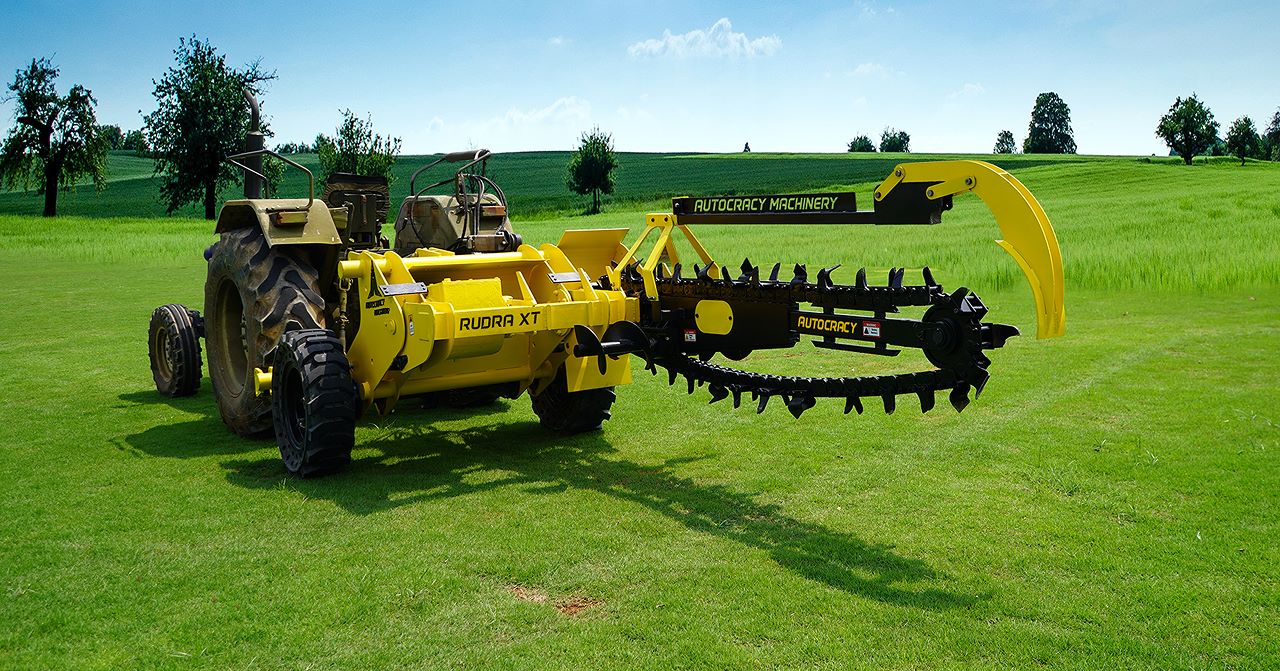 Trenching machine used for precise trench excavation in telecom, agriculture, and utility projects, ensuring efficient trenching.